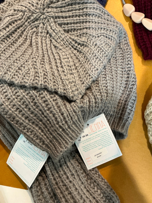Boho rib beanie one size Stone
