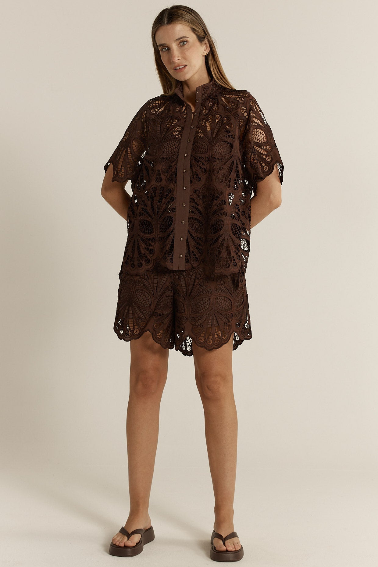 Fate & Becker Elara Broderie Blouse - Chocolate pre order