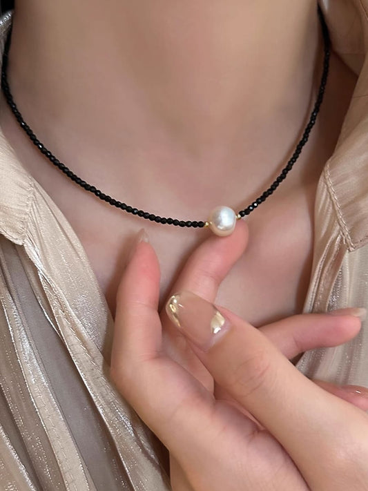 Flying Saucers 925 S/S fresh water pearl white ball beaded necklace