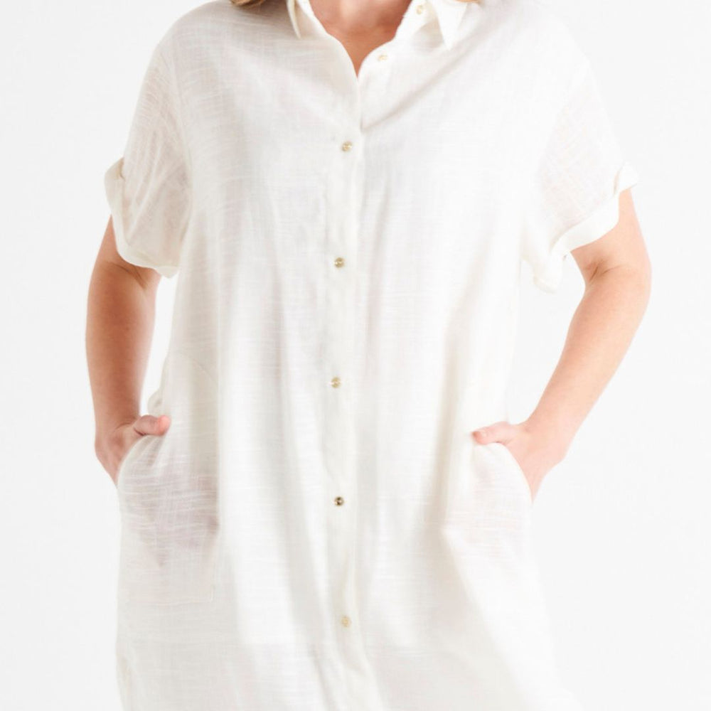 Betty Basics LaniLinen Shirt Dress White
