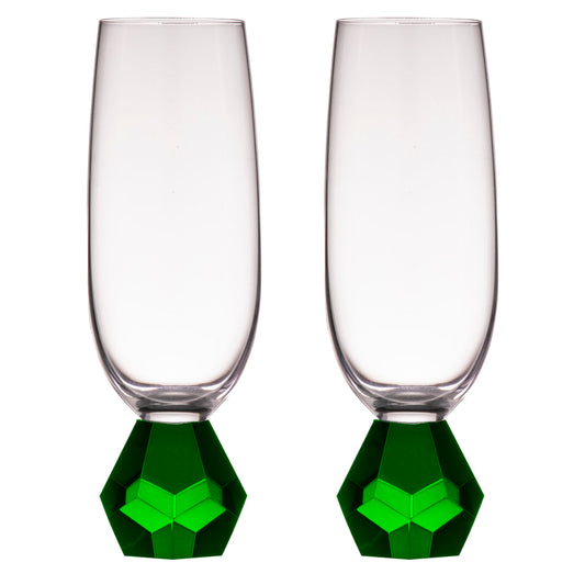Zhara 2 pk Champagne glasses Emerald