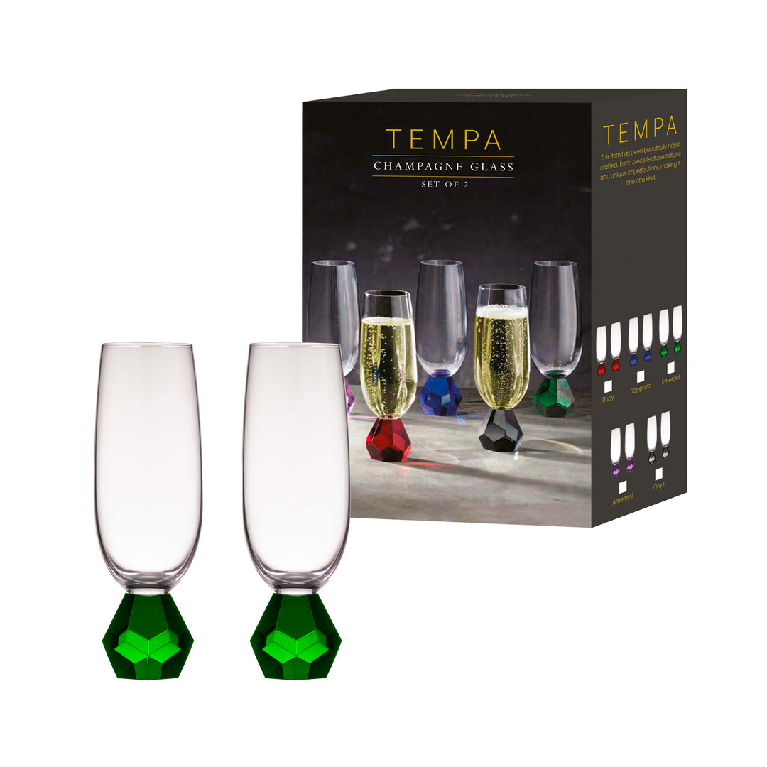 Zhara 2 pk Champagne glasses Emerald