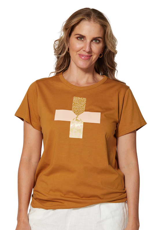 Stella +Gemma bronze safari  cross tee shirt