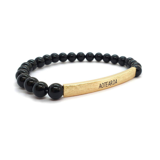 Little Taonga Black Agate Gemstone bracelet Aotearoa