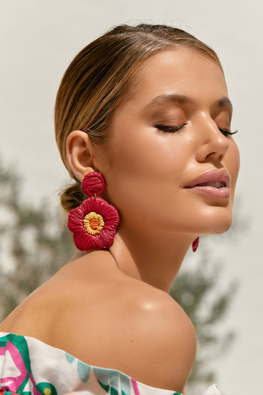 Stitched flower drop Earrings