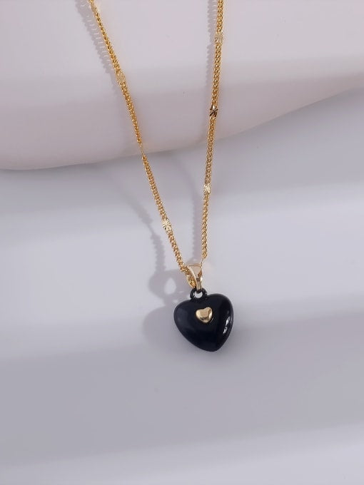 Brass Enamel Heart Necklace Black