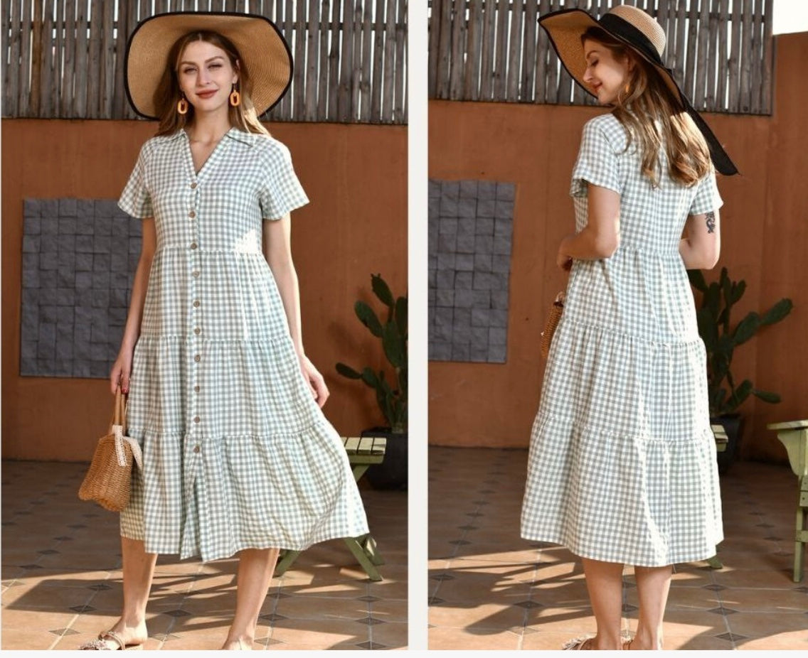 Gingham Midi Dress - Mint - Flying Saucers NZ