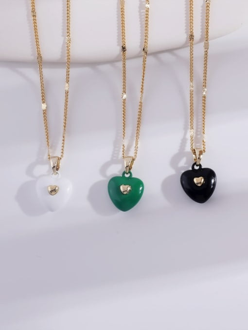 Brass Enamel Heart Necklace Green
