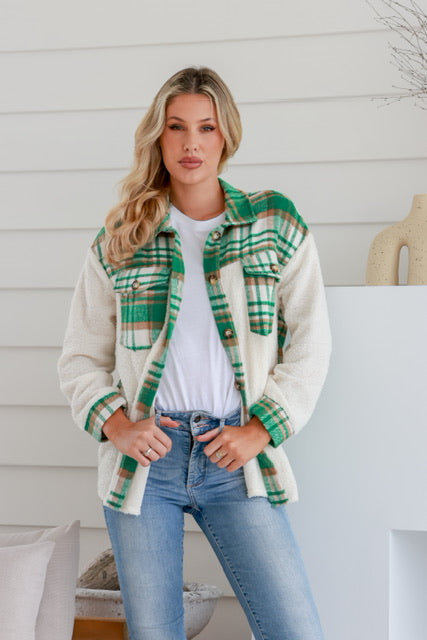 Contrast check jacket Green