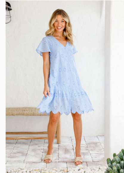 Broderie  blue  Dress - Flying Saucers NZ