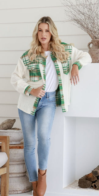 Contrast check jacket Green - Flying Saucers NZ